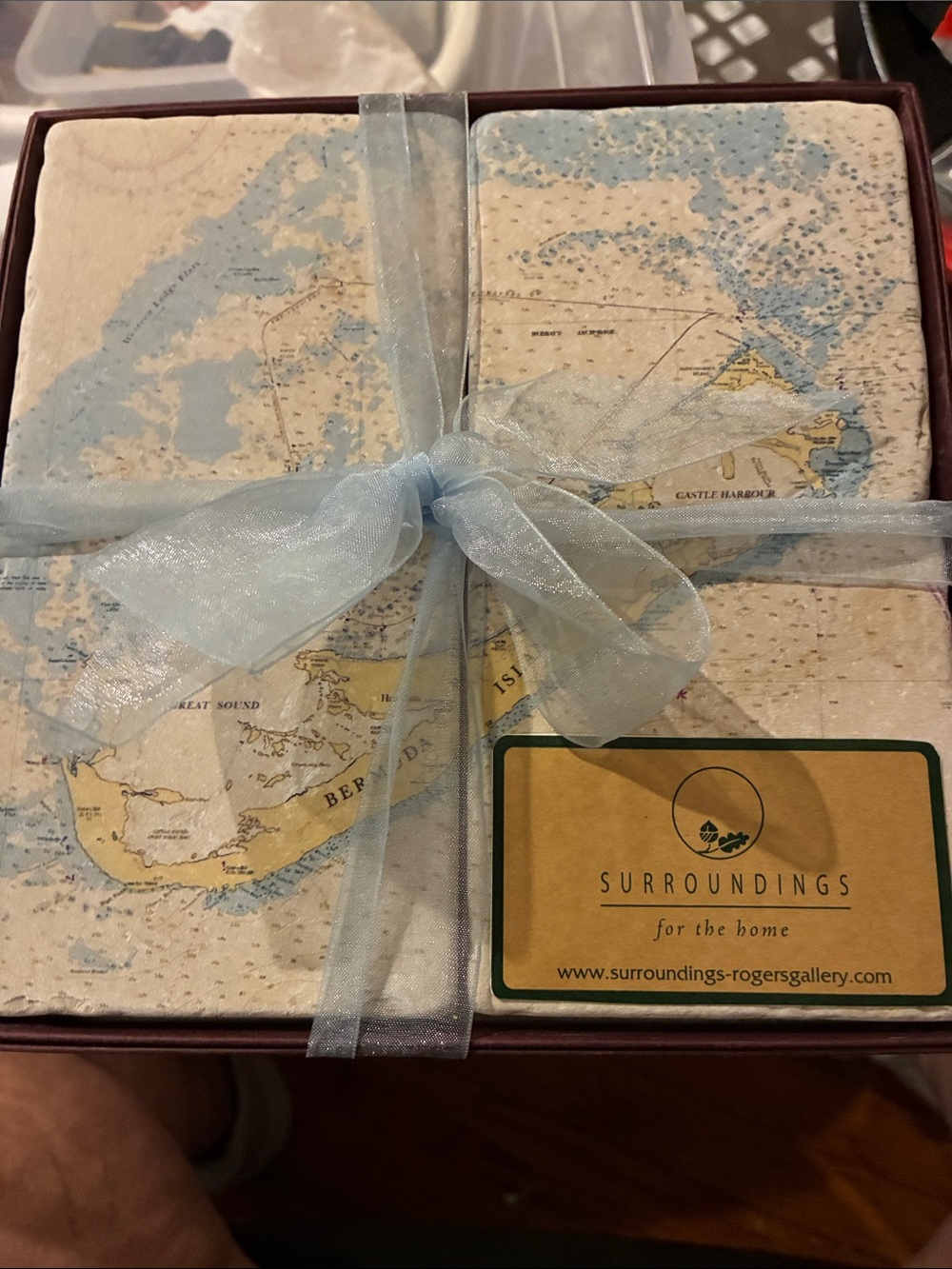 New! 4 Screencraft Tileworks stone coasters with nautical chart of 🇧🇲 Bermuda